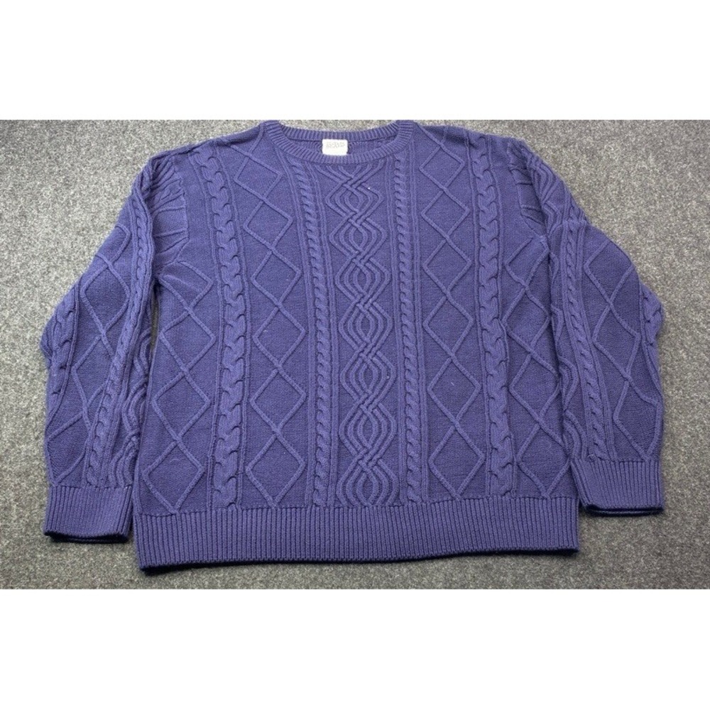 John Blair Cable Knit Sweater Mens Large Purple 100% Cotton Crewneck Textured